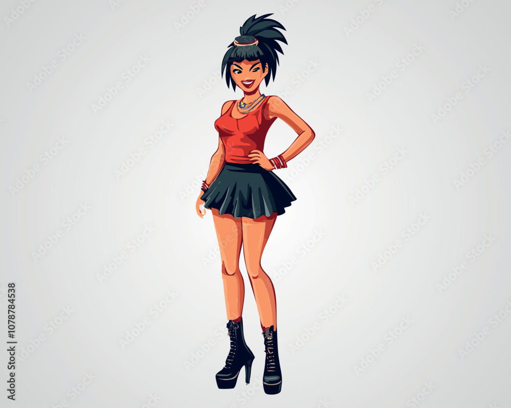 Φωτογραφία Trendy Cartoon Girl with Stylish Outfit – Fashionable Female Character Illustrat