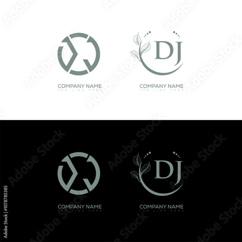 DJ minimalist and classic logo set design. DJ monogram circle shape vector. DJ unique design. photo