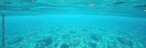 Beautiful blue sea with a mix of sunny and cloudy sky reflecting on the water surface, showcasing the underwater world below, water, nature, underwater