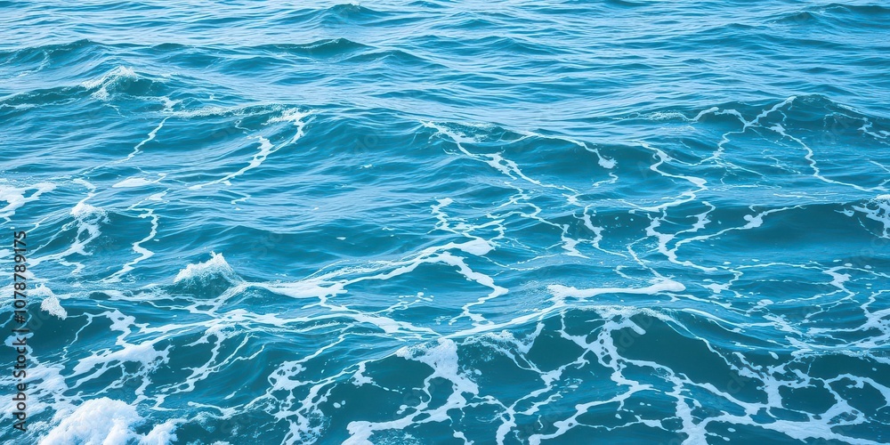 Obraz premium Blue turquoise ocean water with white foamy waves creating a tranquil texture, serene, peaceful, ocean