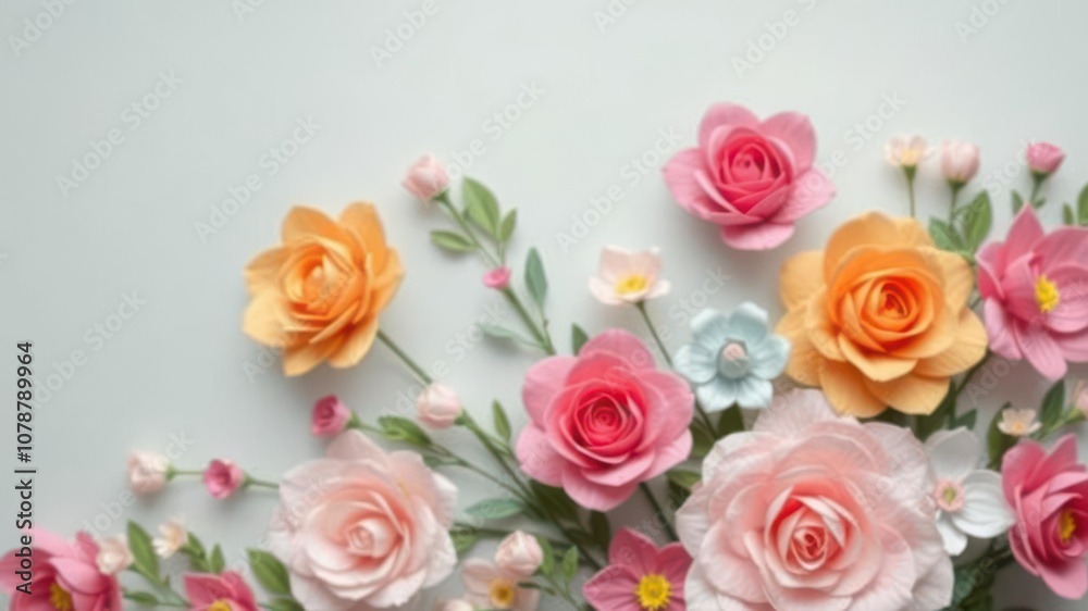 Colorful paper roses arranged in a vibrant backdrop, summer, artistic, pattern Colorful paper roses arranged in a vibrant backdrop, summer, artistic, pattern