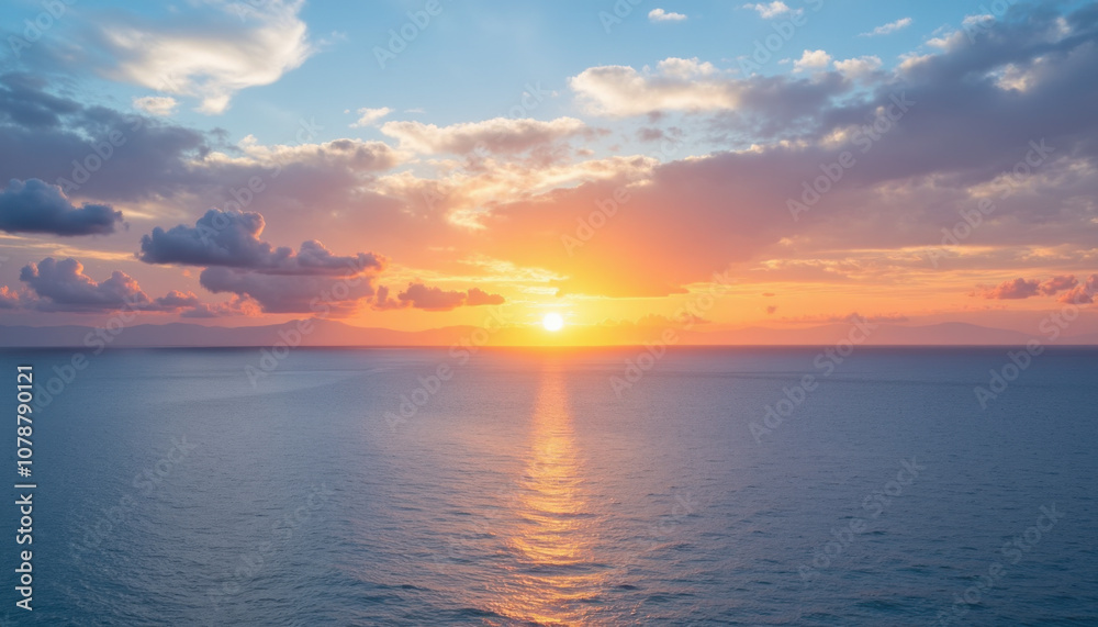 Ocean sunset with colorful clouds and tranquil water Ocean sunset with colorful clouds and tranquil water