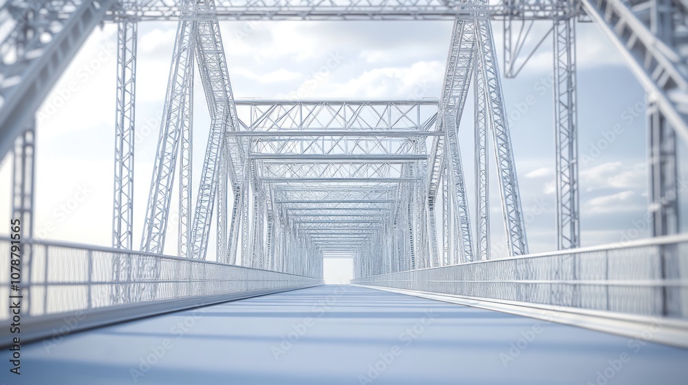 Fototapeta premium A modern bridge interior showcasing steel structure and open sky.