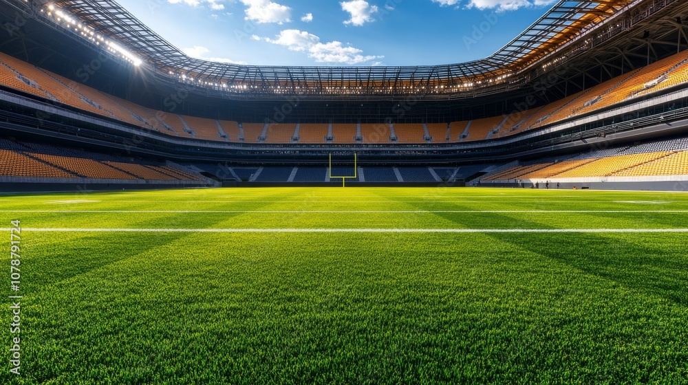 Empty American Football Stadium Green Field Day Game Empty American Football Stadium Green Field Day Game