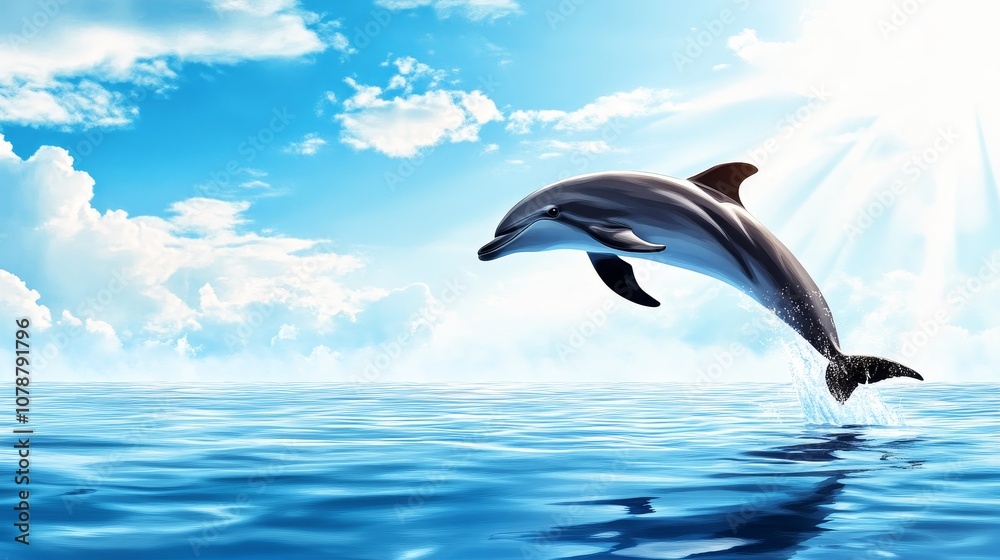 Obraz premium Majestic Dolphin Leaping Ocean Sky Freedom Wildlife Nature