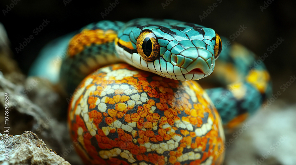 Fototapeta premium 卵を抱く青いヘビ Generative AI