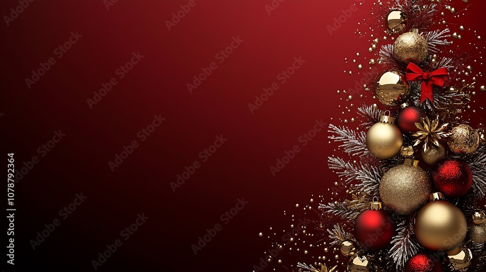 Festive Gold and Red Christmas Tree Decoration on Gradient Red Background for Holiday Celebrations : Generative AI Festive Gold and Red Christmas Tree Decoration on Gradient Red Background for Holiday Celebrations : Generative AI