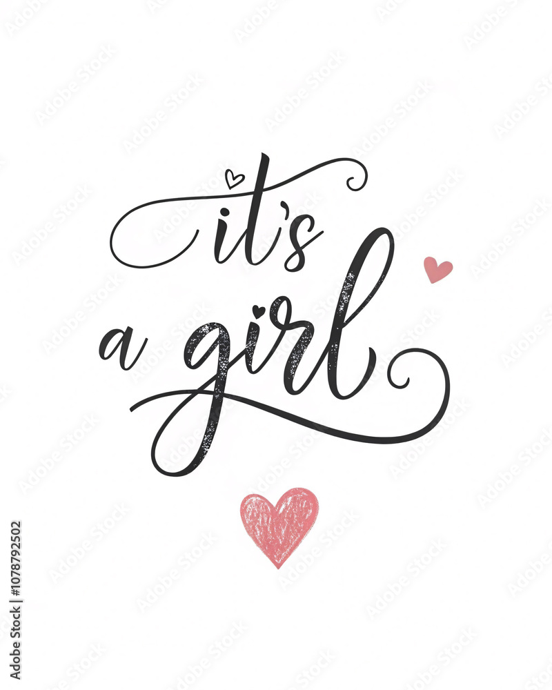 Elegant Calligraphy 'It's a Girl' Greeting Card with Heart