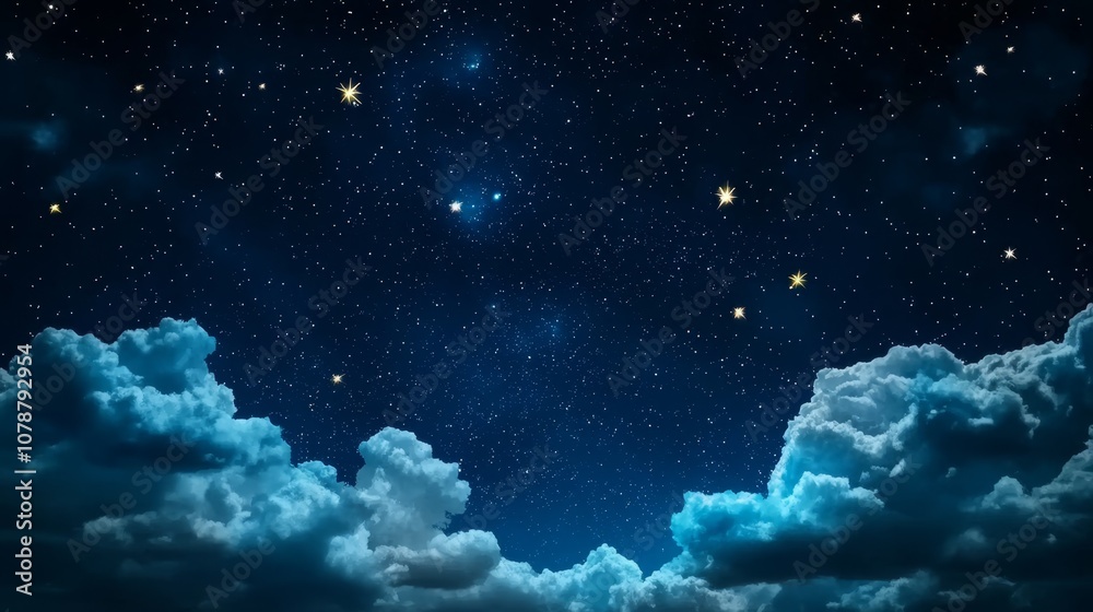 Fototapeta premium Serene Night Sky Stars Clouds Celestial Background