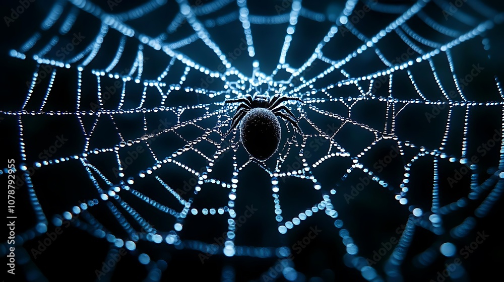 Fototapeta premium Spider Web with Dew Drops - Macro Photography