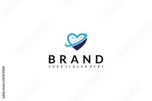 abstract love or heart logo with planet orbit
