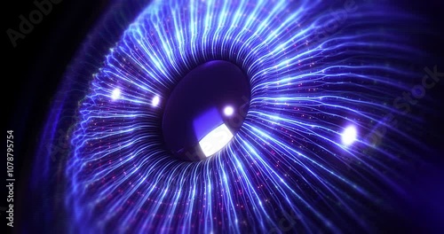 Futuristic Optical Fiber Lines Forming Digital Human Eye Close-Up. Futuristic abstract background animation concept 3d animation.