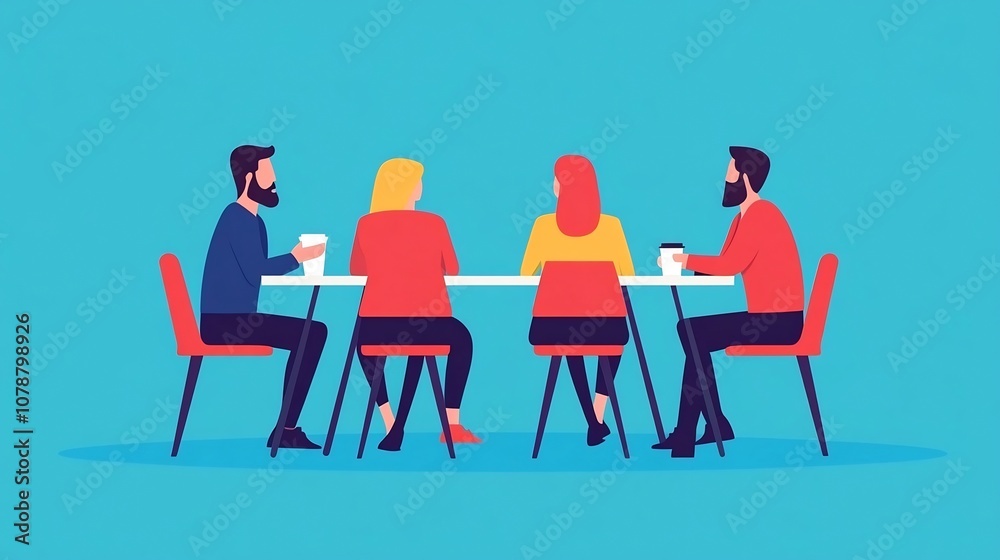 Casual Meeting of Friends or Coworkers in Modern Coffee Shop Setting Casual Meeting of Friends or Coworkers in Modern Coffee Shop Setting