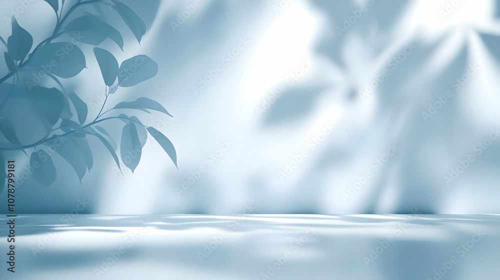 Blue Abstract Background with Light and Shadow of Leaves, Creating a Minimalist and Serene Aesthetic Blue Abstract Background with Light and Shadow of Leaves, Creating a Minimalist and Serene Aesthetic