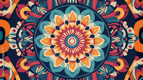 Design art background showcasing a kaleidoscope of bright, psychedelic patterns in contrasting colors, creating a visually stimulating effect. Kaleidoscope. Illustration