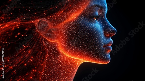 Vibrant digital portrait with glowing mesh structure and striking colors