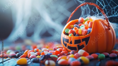 Pumpkin Filled With Candy for Halloween photo