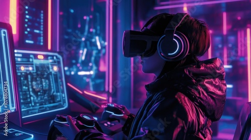 Gamer Wearing VR Headset