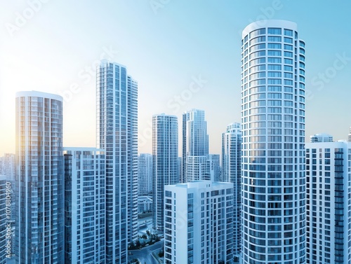 View of modern residential buildings Cityscape of highrise buildings in the center of the metropolis Business district in the center Concept of architecture, buildings