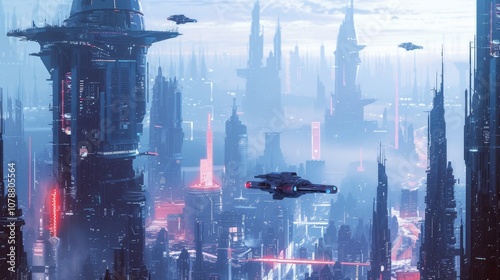 futuristic sci city futuristic and otherworldly depiction sci cityscape with towering skyscrapers flying vehicles and advanced technology inspired science fiction visi generated illustration