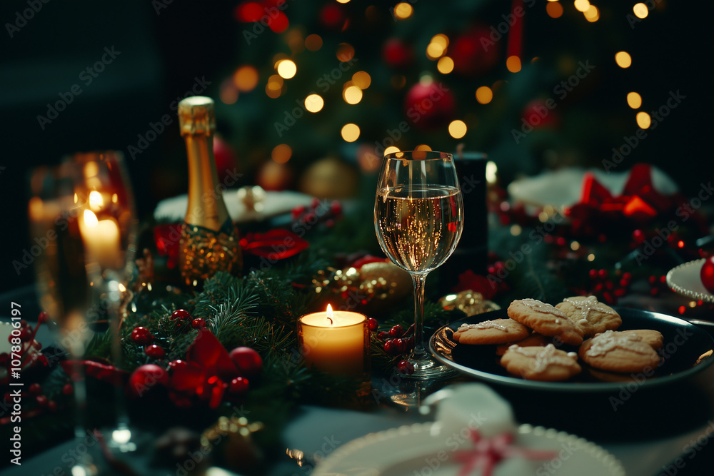 champagne and christmas decorations champagne and christmas decorations