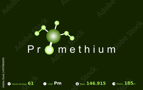 Modern logo design for the word "Promethium" which belongs to atoms in the atomic periodic system.