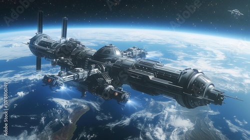 Wallpaper Mural futuristic space station futuristic and visionary illustration showcasing space station orbiting distant planet celestial body featuring sleek spacecraft advanced technology generated illustration Torontodigital.ca