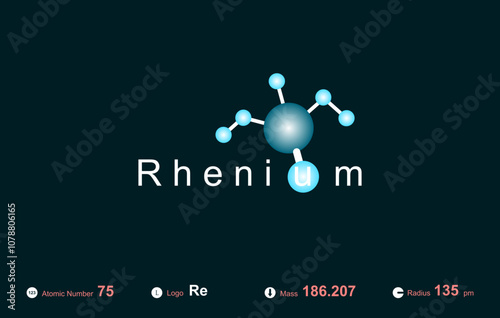 Modern logo design for the word "Rhenium" which belongs to atoms in the atomic periodic system.