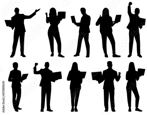 silhouette of business people working on laptop