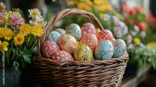 Easter Basket Full of Delicately Painted Eggs