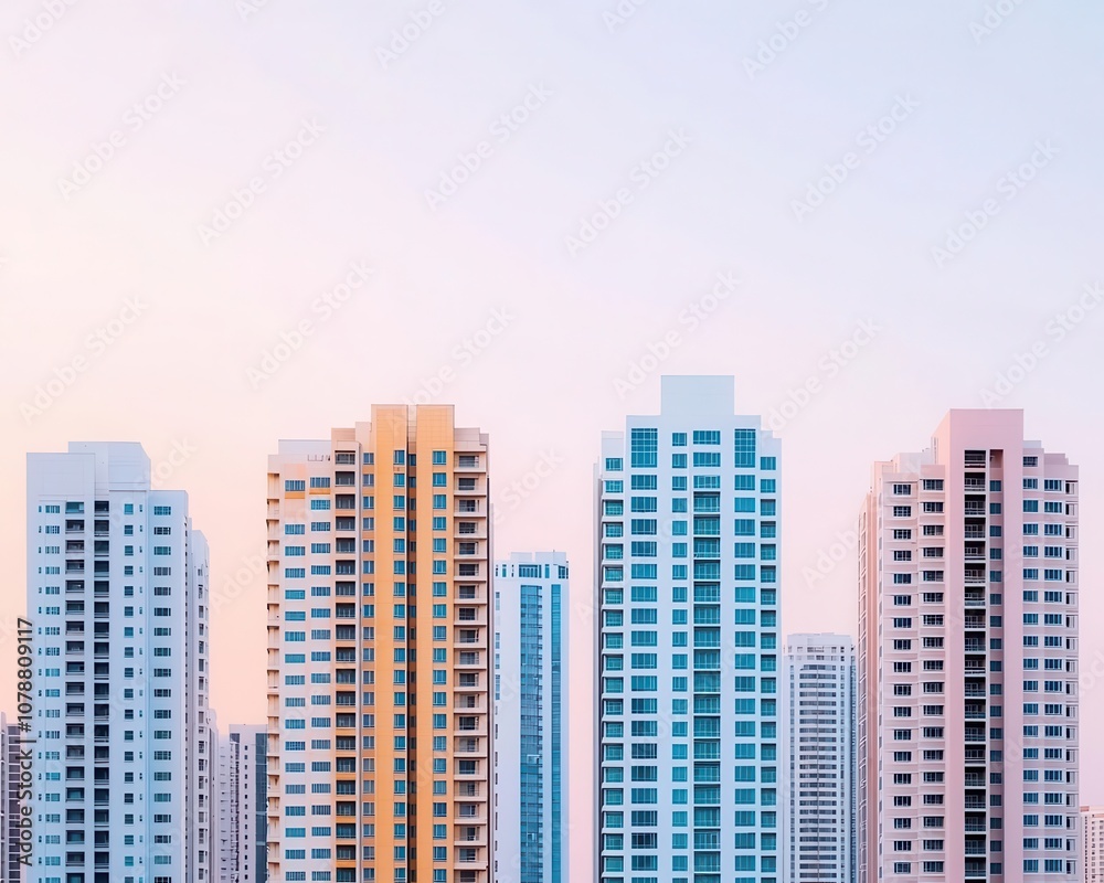 View of modern residential buildings Cityscape of highrise buildings in the center of the metropolis Business district in the center Concept of architecture, buildings