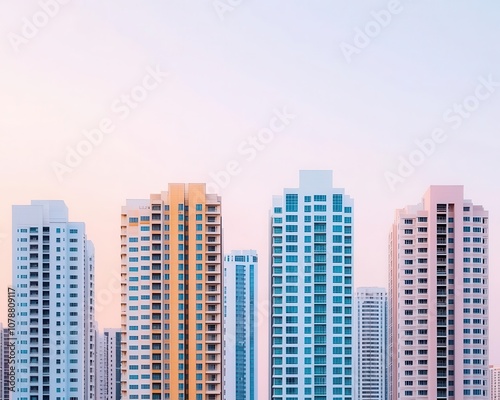 View of modern residential buildings Cityscape of highrise buildings in the center of the metropolis Business district in the center Concept of architecture, buildings