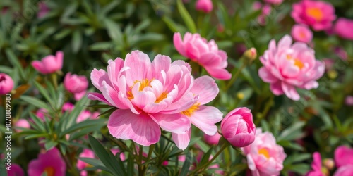 Beautiful pink peony flowers in full bloom creating a stunning background, flowers, beauty, garden