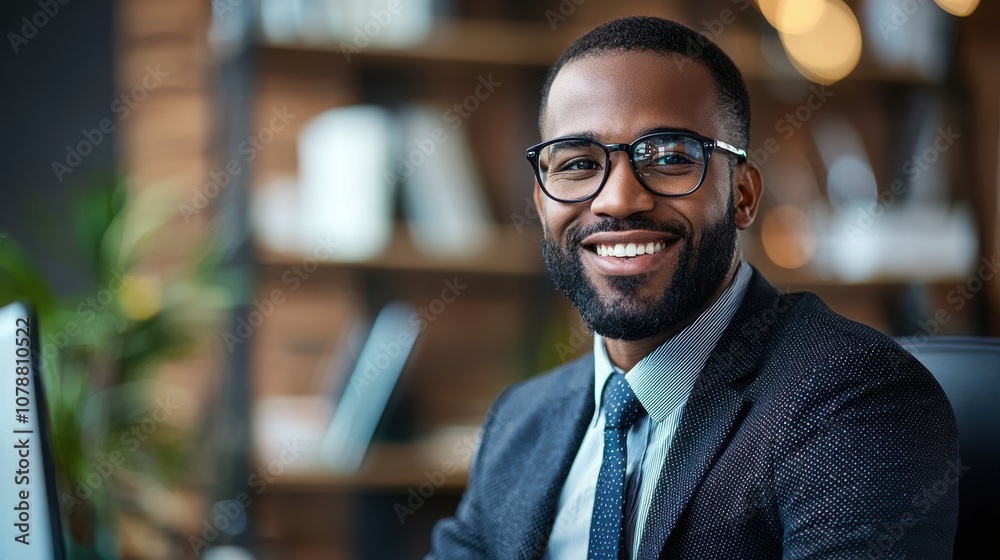 Fototapeta premium Confident Black Businessman in a Suit with a Warm Smile