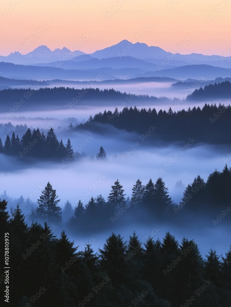 Fototapeta premium Serene Morning Scenery with Fog