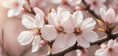 Sunlit Pink Cherry Blossom Close-Up