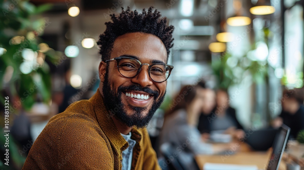 Naklejka premium Confident Business Leader Smiling in Modern Office