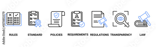 Compliance banner web icon vector illustration concept with icon of rules, standards, policies, requirements, regulations, transparency, and law