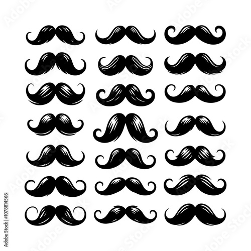 Set of mustaches silhouette, Various mustache collection for barber symbol vector illustration