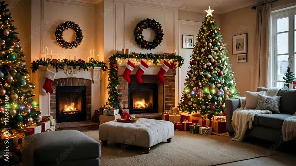 living room with christmas decorations