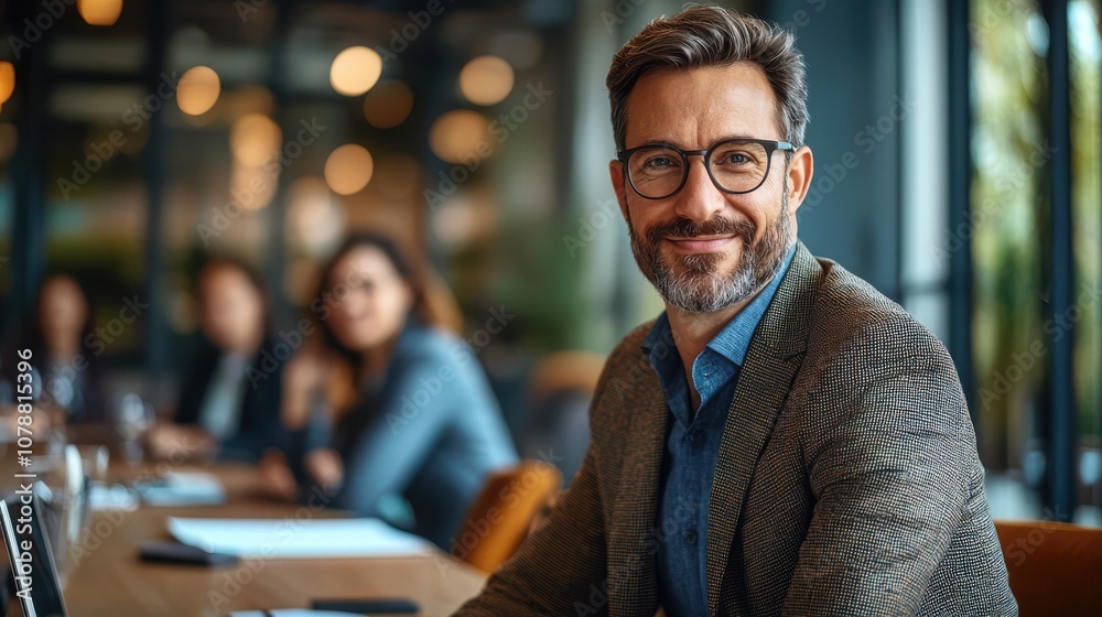 Confident Business Leader with Inspiring Smile in Meeting Confident Business Leader with Inspiring Smile in Meeting