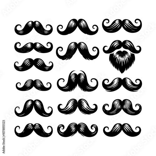 Set of mustaches silhouette, Various mustache collection for barber symbol vector illustration