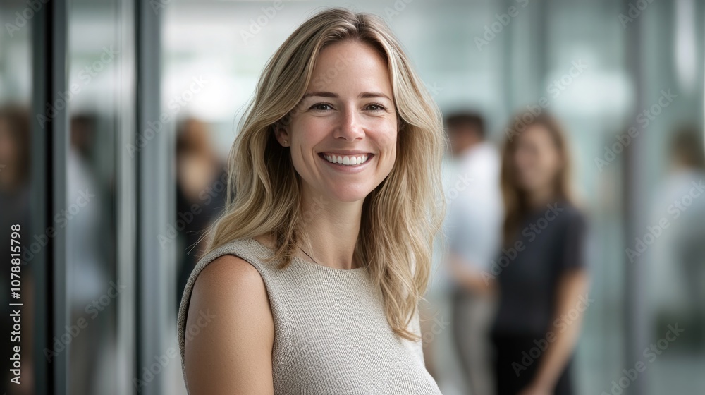Smiling Woman in Modern Office Environment Smiling Woman in Modern Office Environment