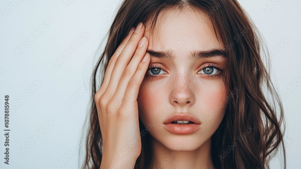 Portrait of a Young Woman with Blue Eyes and Freckles Portrait of a Young Woman with Blue Eyes and Freckles