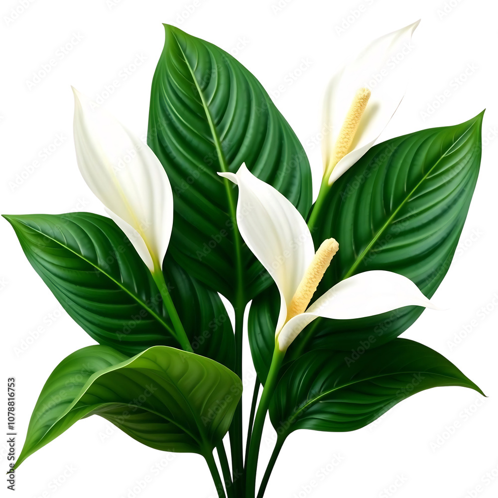 White Peace Lily Flowers with Green Leaves White Peace Lily Flowers with Green Leaves