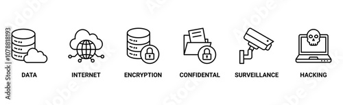 Privacy banner web icon vector illustration concept with icon of data, internet, encryption, confidential, surveillance and hacking