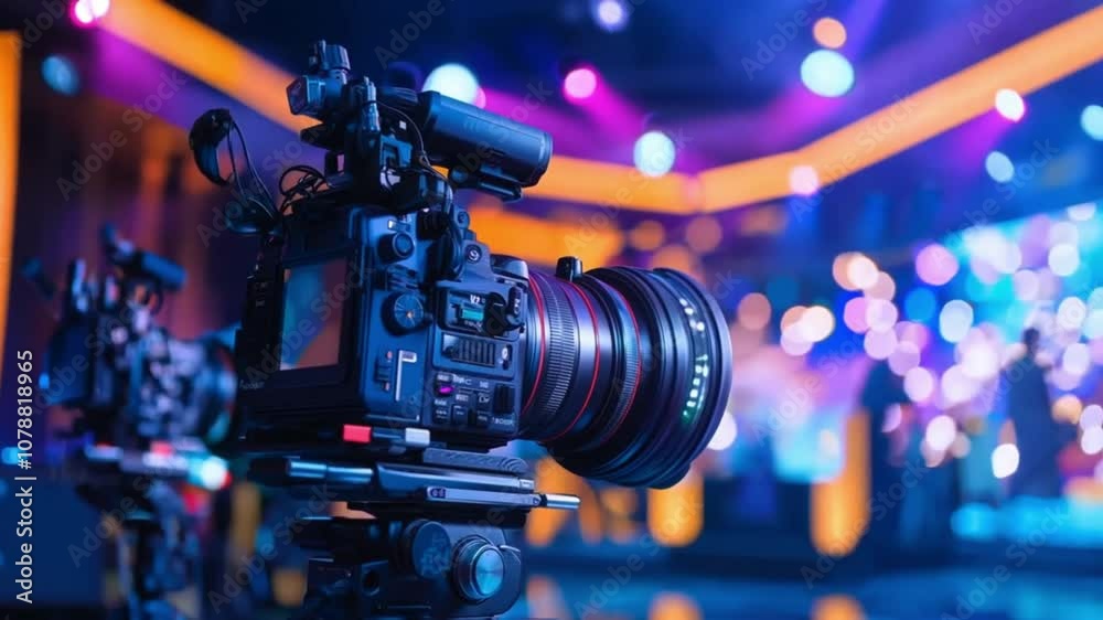 professional cameras filming a show. high-quality video production equipment setup.