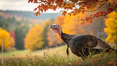 Stunning Bokeh Effect of a Majestic Turkey in a Vibrant Autumn Setting, Perfect for Artistic Inspiration and Drawing Projects photo