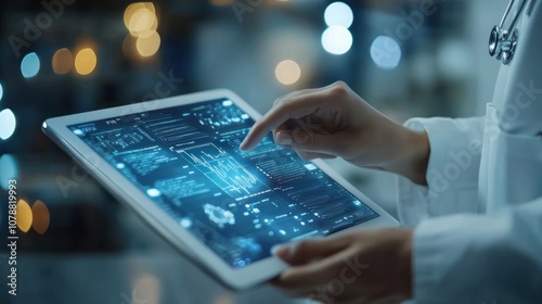 Doctor Using Digital Tablet with Health Data