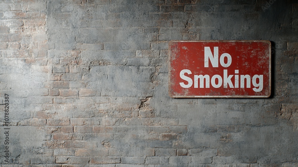 Distressed Grunge No Smoking Sign Against Weathered Brick Wall Background, Perfect for Vintage Style Decor and Anti-Smoking Campaigns or Awareness Projects Distressed Grunge No Smoking Sign Against Weathered Brick Wall Background, Perfect for Vintage Style Decor and Anti-Smoking Campaigns or Awareness Projects